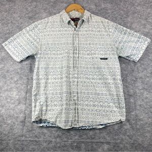 Distortion Mens Blue/White Tribal Design Inside Out‎ SS Button Down Shirt SZ M